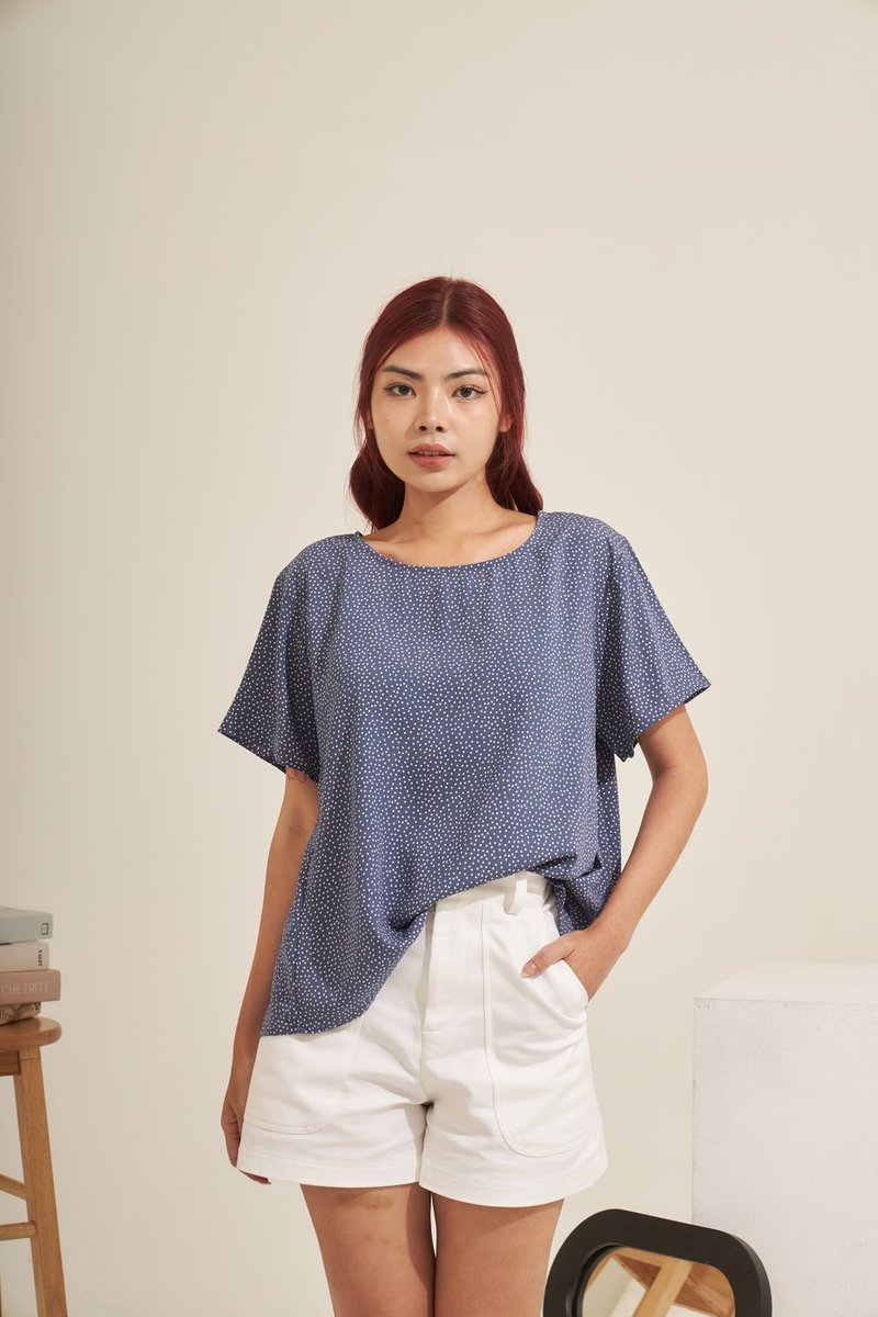 AENG AEI - cotton-rayon floral printed Short sleeve top (03) - 女装上衣 - 尼龙 蓝色