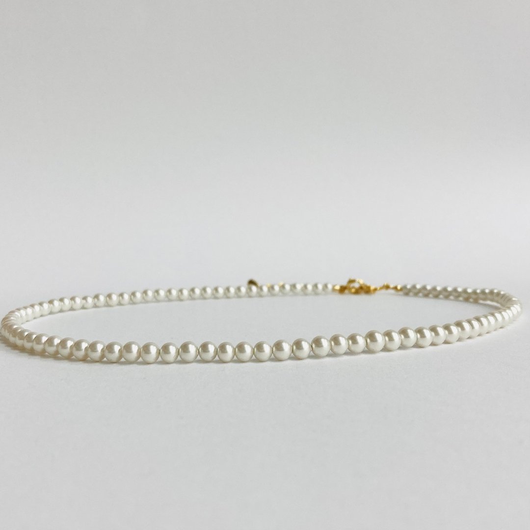 玻璃婴儿珍珠项链／约 4mm 约 38cm+5cm／燕麦奶油色／G／made in japan - 项链 - 玻璃 白色