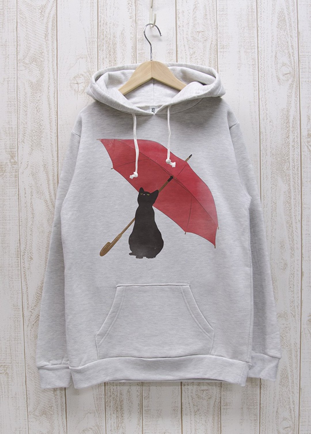 Rainy Black Cat Parker Heather White / R039-P-HWH - 中性连帽卫衣/T 恤 - 棉 白色