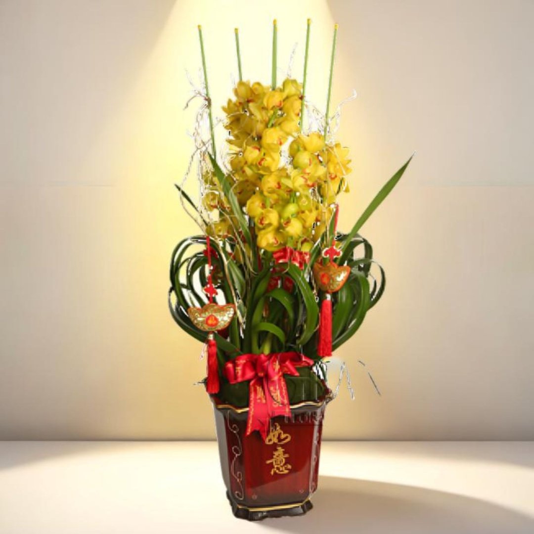 格兰花店 - 万事如意 大花金黄蕙兰5棵 (NY13OR-34) - 植栽/盆栽 - 植物．花 