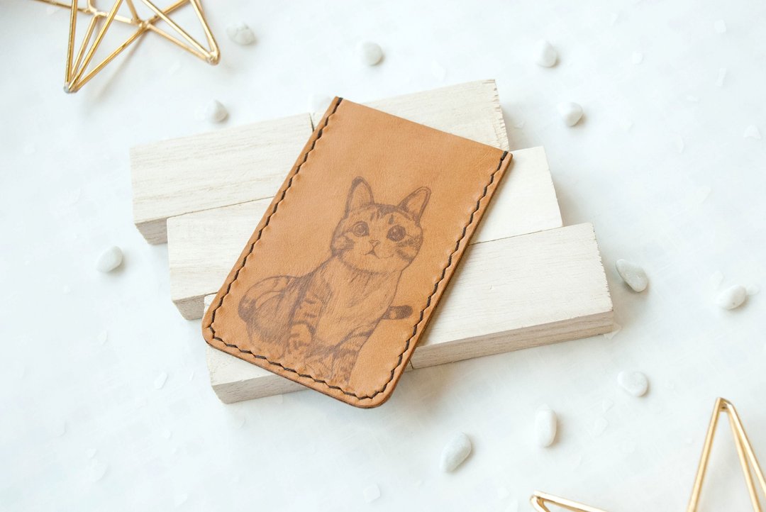 【动物系列】猫猫 悠游卡皮革卡套 八达通卡 定制 礼物 - 证件套/卡套 - 真皮 橘色