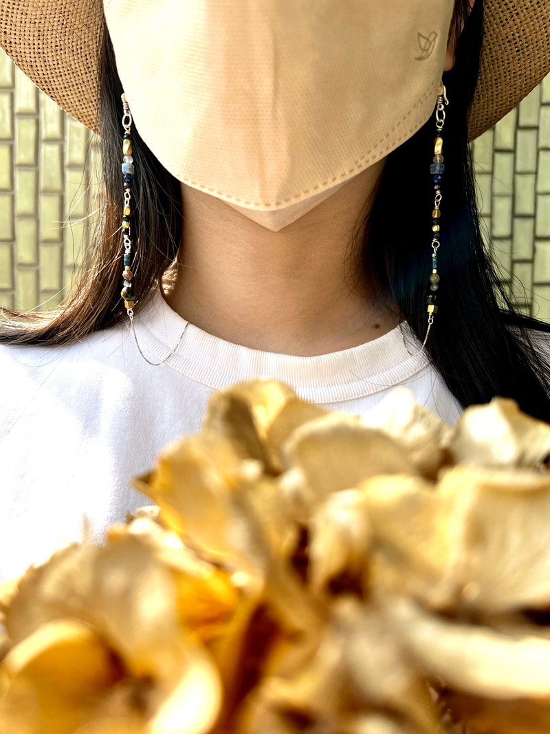 天然石纯银口罩链   长项链   苏打石 黑曜石 青金石 - 口罩 - 宝石 蓝色