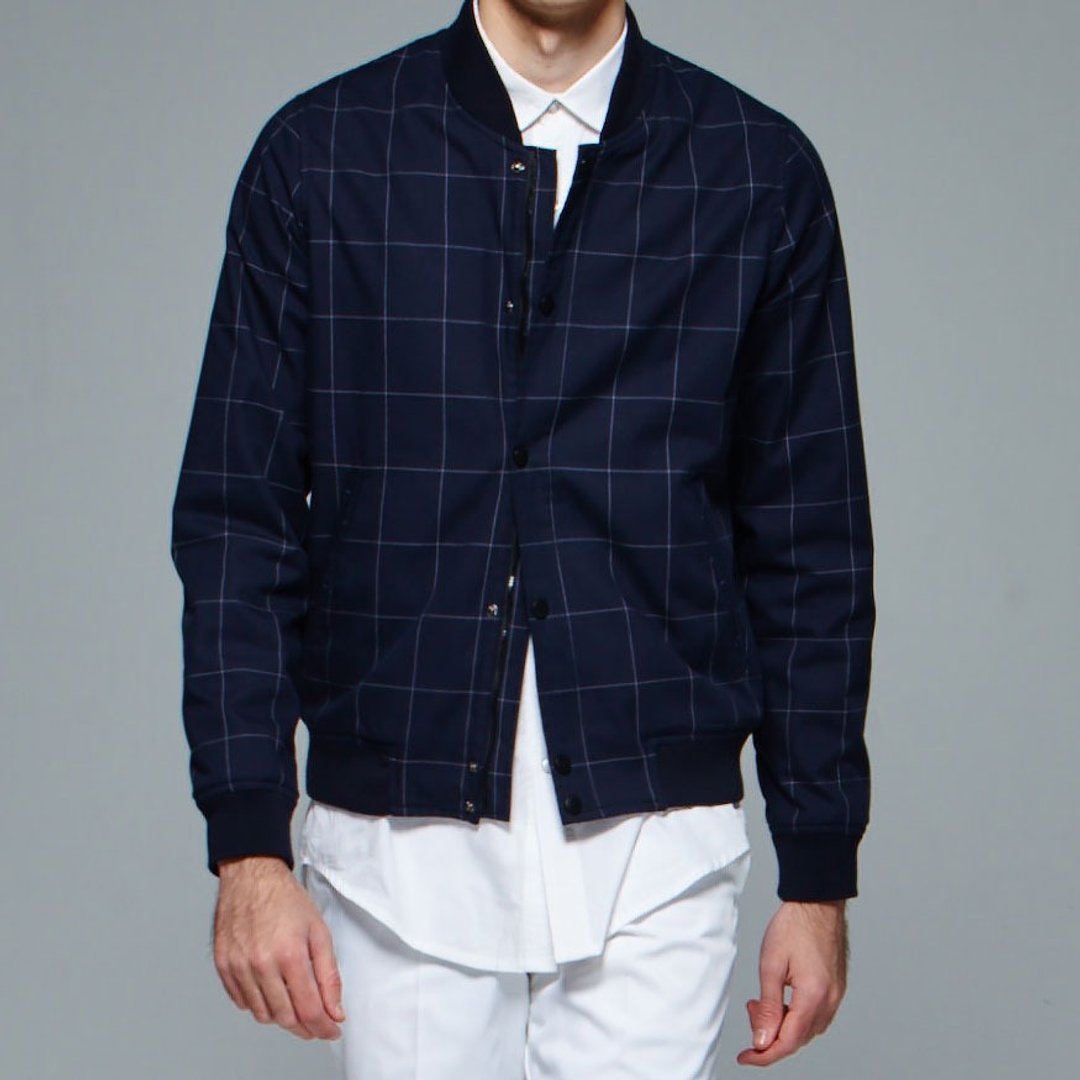 Stone'As Plaid MA1 In Navy / 深蓝色 窗格MA-1 格纹 格子 外套 - 男装外套 - 棉 蓝色