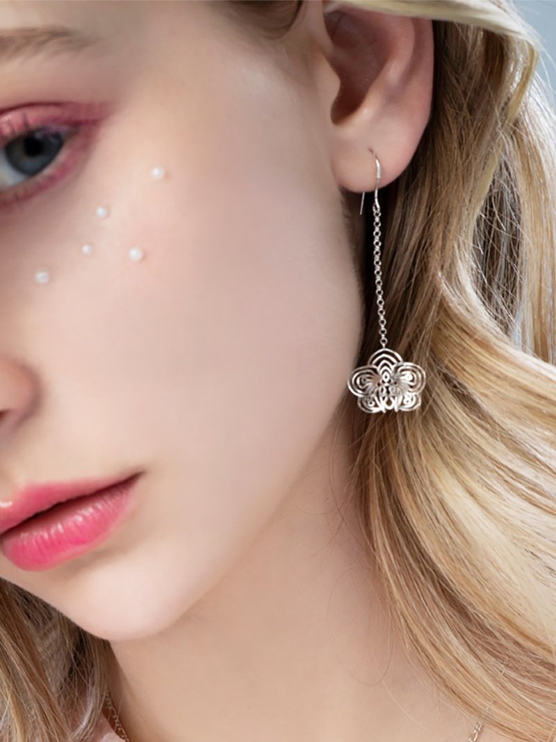 925纯银 守护着你十二星座兰花垂挂单链耳饰 SLOe08 - 耳环/耳夹 - 纯银 