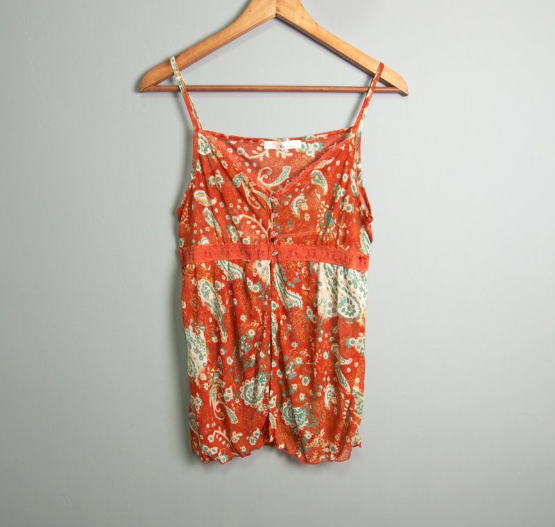 FOAK古着 复古红变形虫花纹吊带背心 - 女装背心 - 聚酯纤维 红色