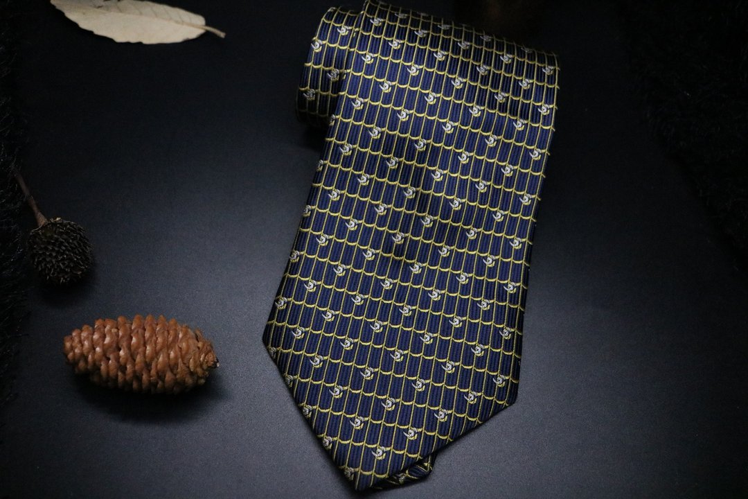 蓝色金线提花真丝领带/商务正装标准necktie - 领带/领带夹 - 丝．绢 蓝色