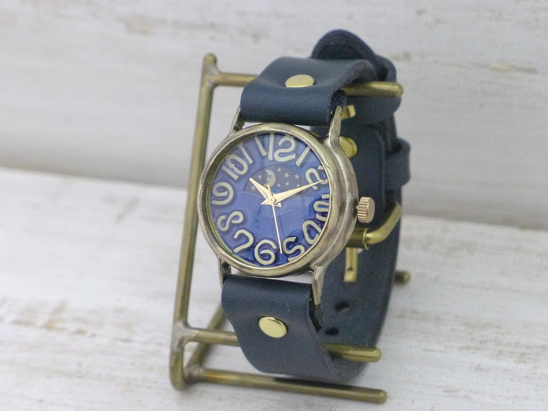 Plain-BS&M Blue Dial 32mmBrass Sun&Moon Handmade Watch (352S&M) - 女表 - 铜/黄铜 蓝色