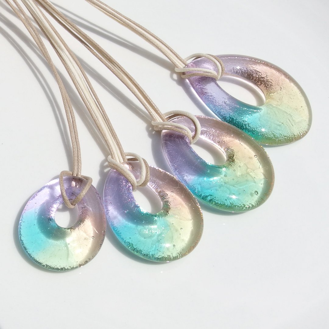 [Rainbow] [Choice of size] Glass drop [Dream color] Necklace [Made to order] - 项链 - 玻璃 粉红色