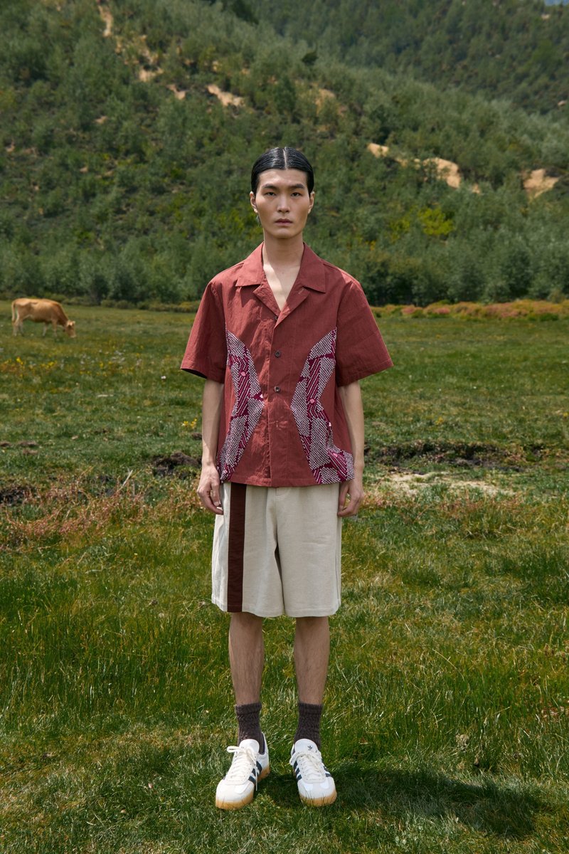 正绢拼接短袖衬衫 - 男装衬衫 - 丝．绢 