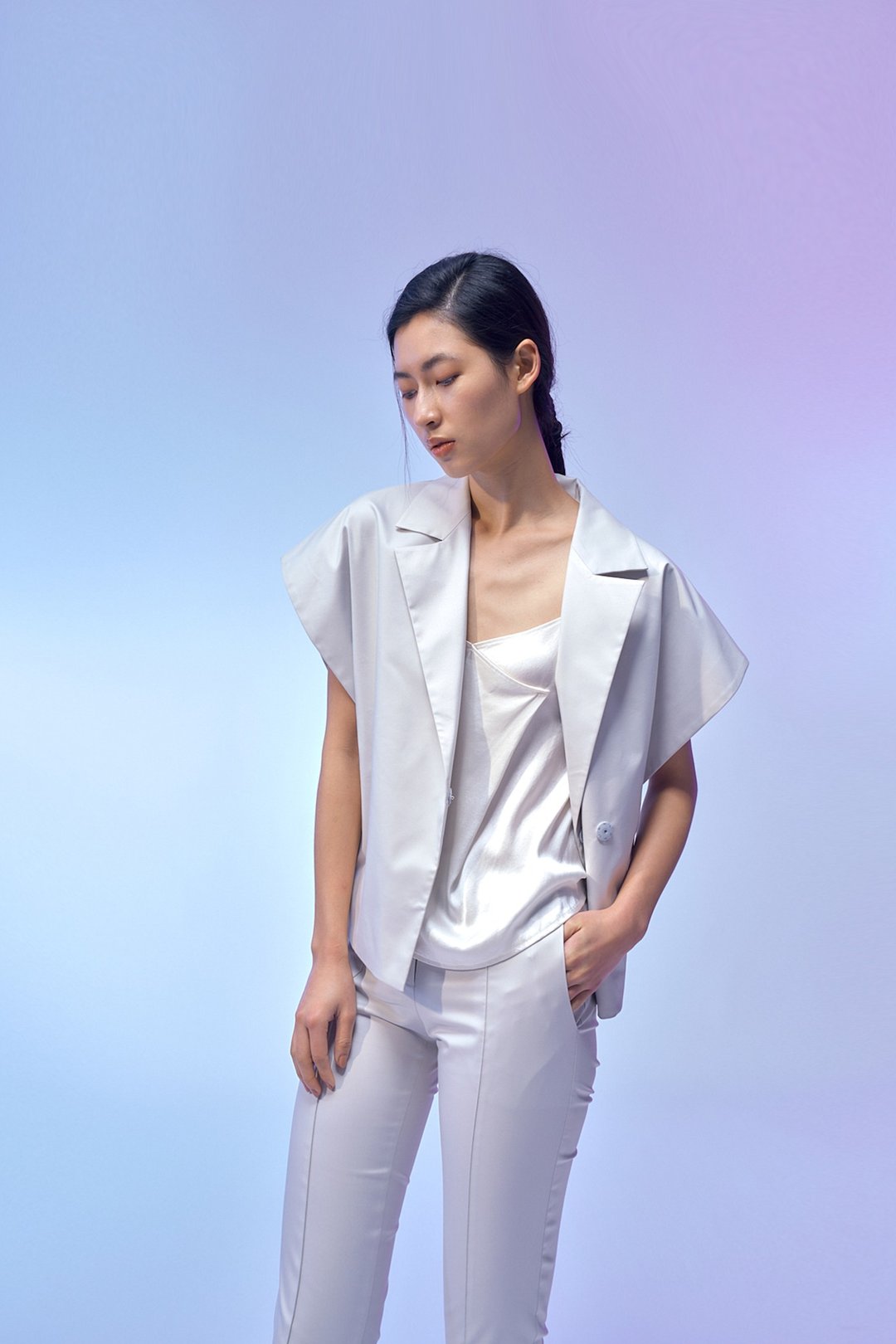 灰西装外套 - 女装西装外套/风衣 - 棉 银色