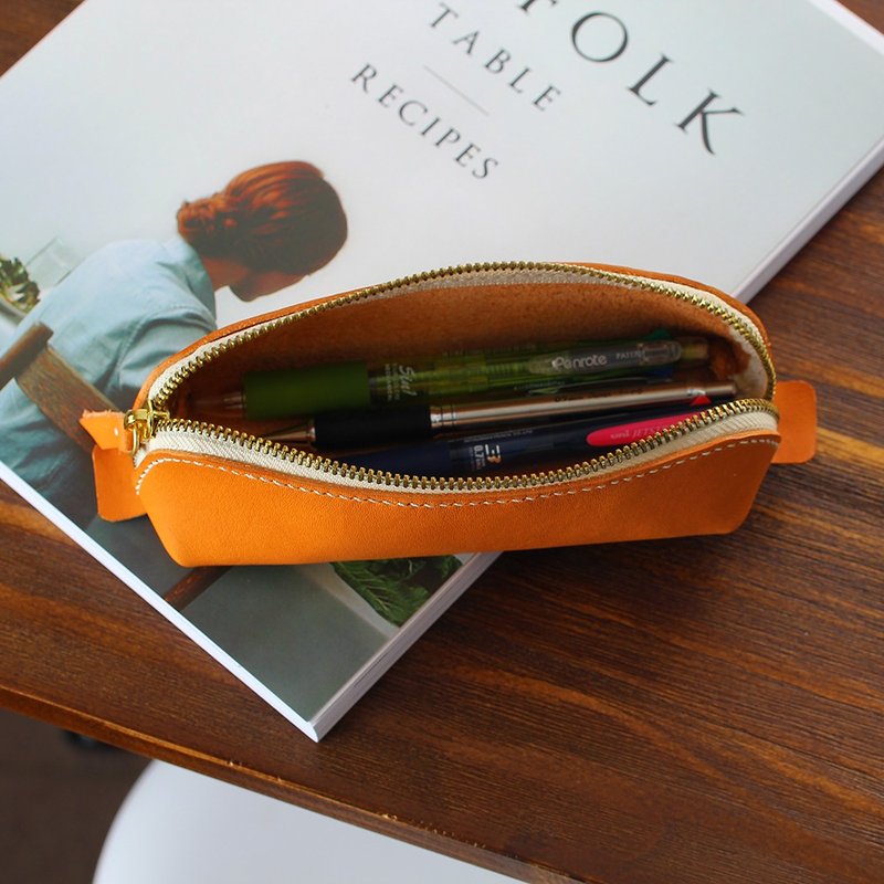 【颖川手创】手缝真皮拉链笔袋 /意大利植物鞣牛皮 - 铅笔盒/笔袋 - 真皮 咖啡色