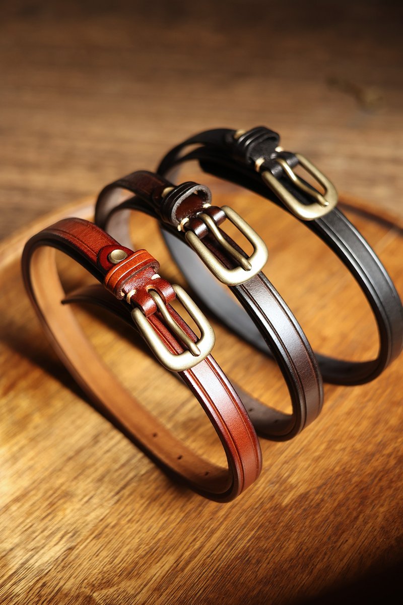 美式复古 头层牛皮细款腰带 女士皮带 - 皮带/腰带 - 真皮 多色