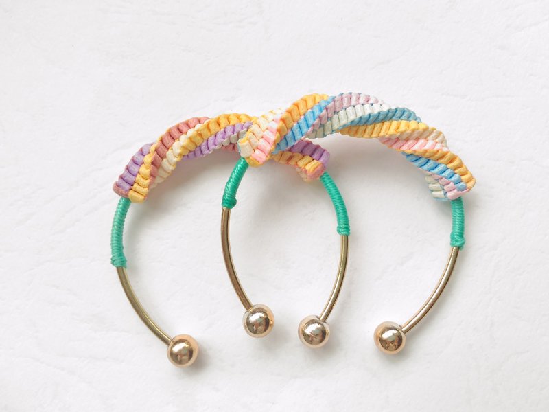 手工编织 / 扭扭 / 薄荷绿 / 金色 / 手镯 - 手链/手环 - 聚酯纤维 粉红色