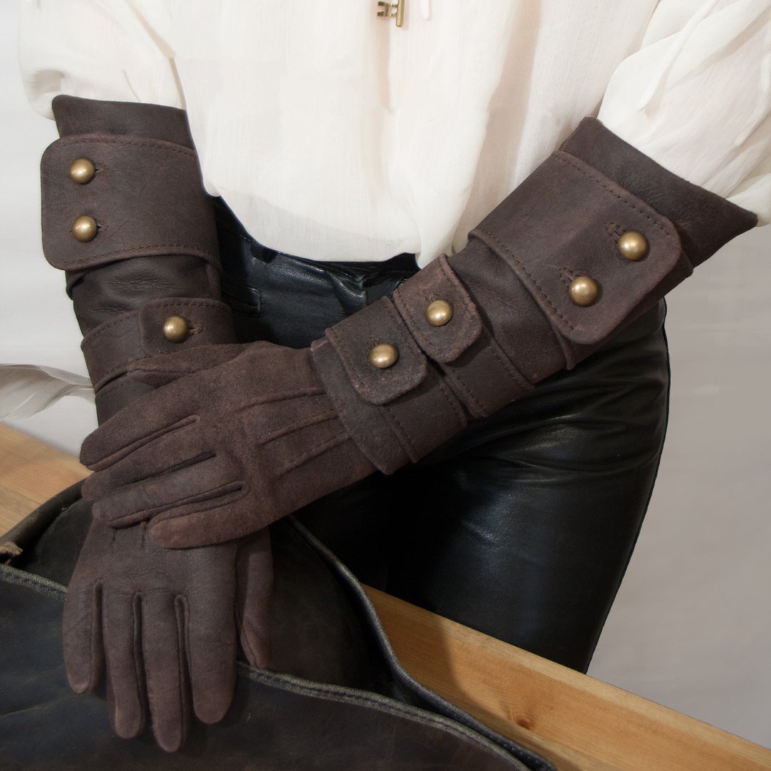 Lady Maria leather gloves inspired Bloodborne / long gloves - 手套 - 真皮 咖啡色