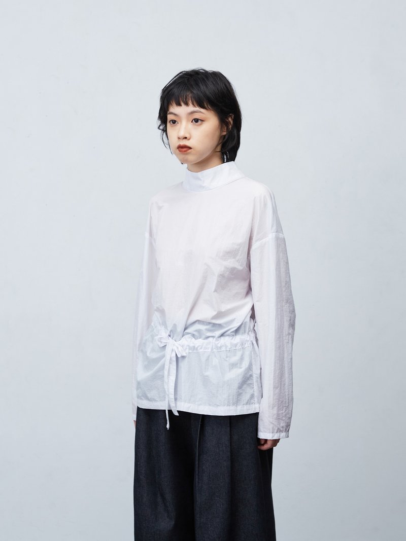 高领绑腰衫 - 女装上衣 - 聚酯纤维 白色