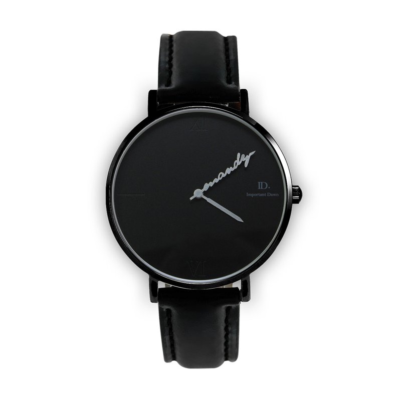 定制化指针手表-36mm罗马款 沉黑皮革 - 女表 - 真皮 黑色