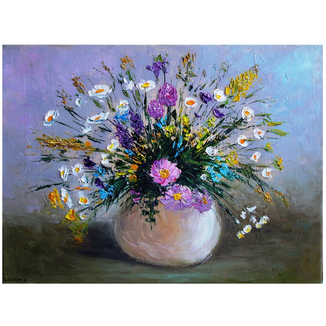 Meadow Flowers Painting Oil Floral Original Art 油畫原作 Artwork Canvas Art - 海报/装饰画/版画 - 其他材质 粉红色