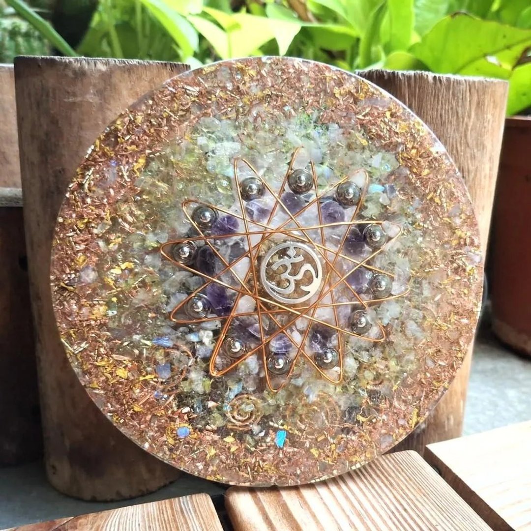 OM 十二芒星奥刚能量盘 - 摆饰 - 水晶 绿色