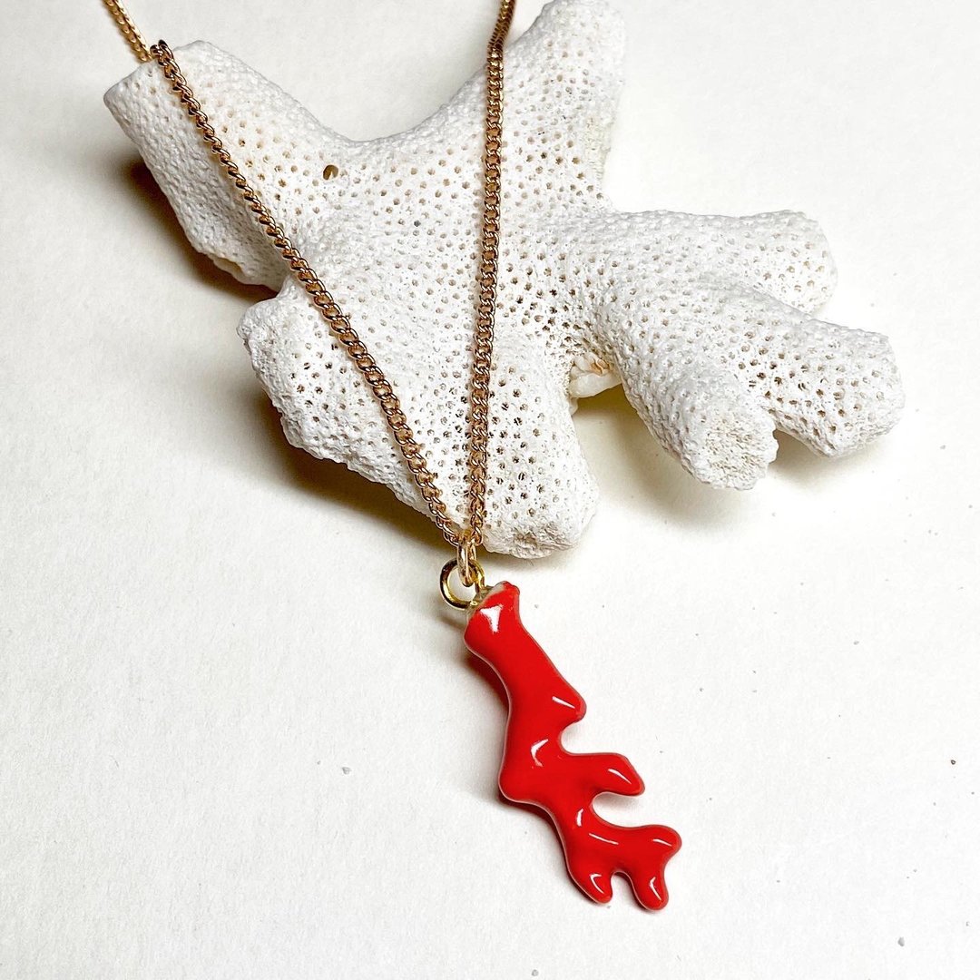 AndMary 手绘瓷项链-红珊瑚 礼盒包装 Red Coral Necklace - 项链 - 瓷 红色