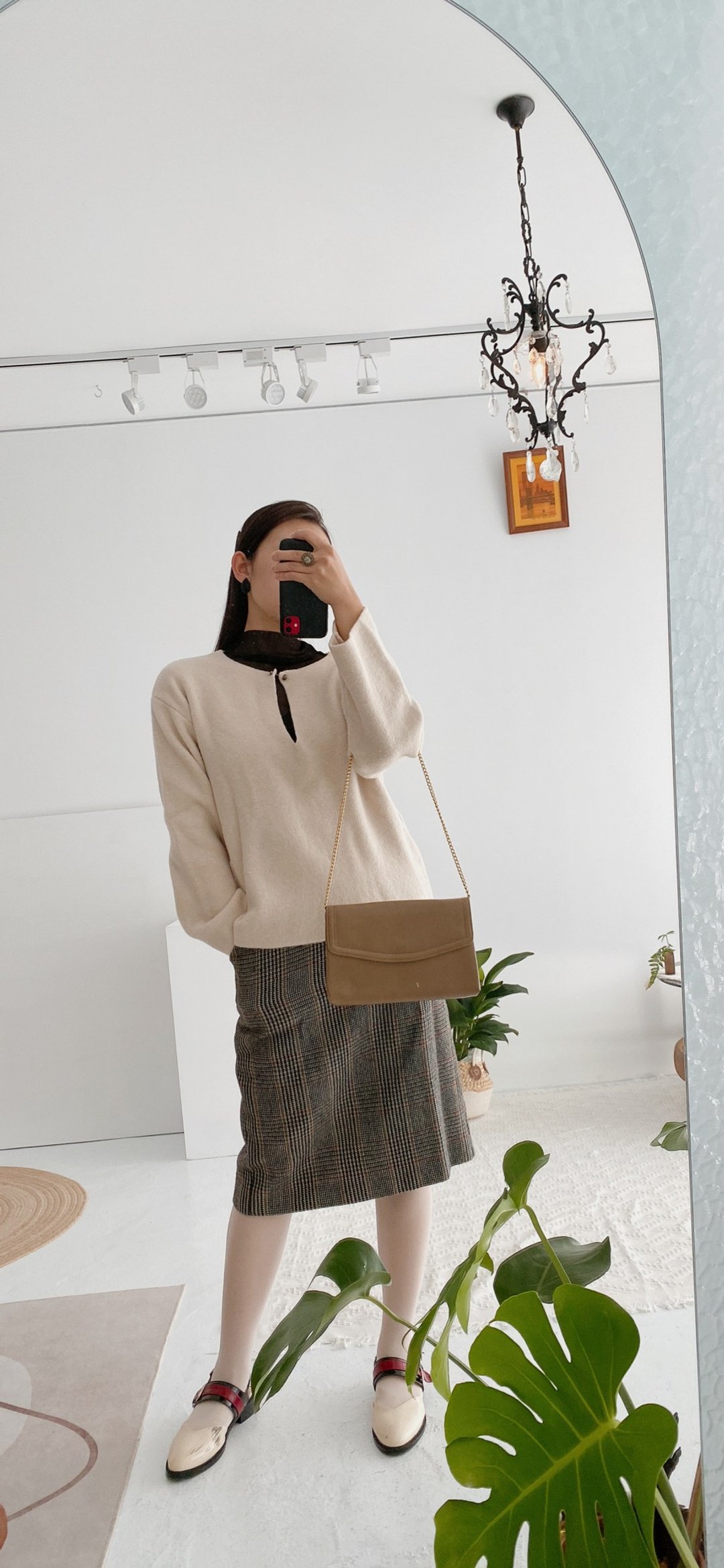 两面穿船领针织上衣-杏 - 女装上衣 - 其他人造纤维 卡其色