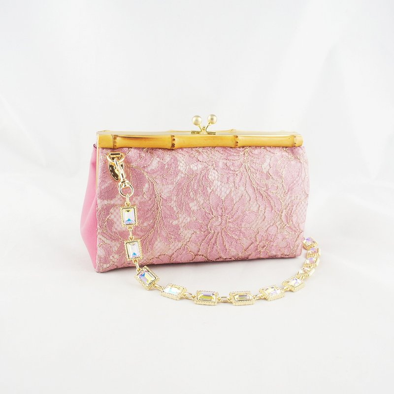 【竹节系列】- 宫廷蕾丝包 - 侧背包/斜挎包 - 真皮 粉红色