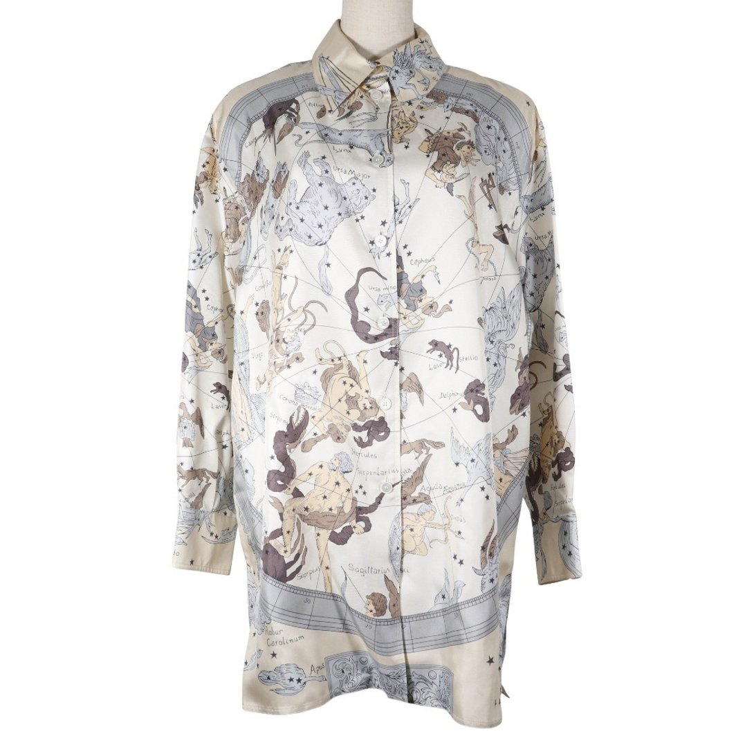 【日本直送】爱马仕 HERMES 星座图案 长袖衬衫 Martin Margiela 时期 丝绸 米白色 女性【二手】 - 女装衬衫 - 丝．绢 白色