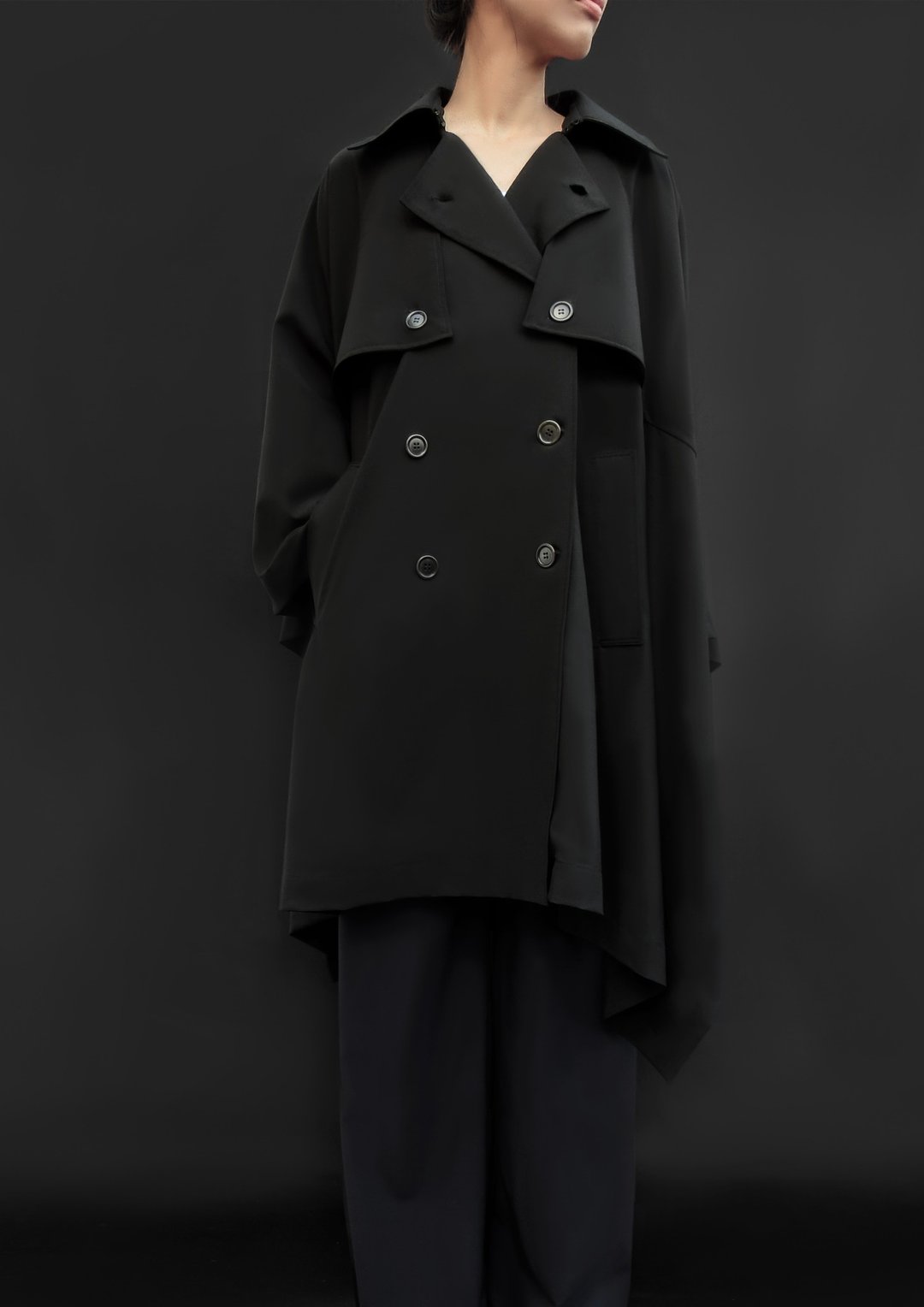 Trench Cape / 100% Virgin Wool /  Made in Japan - 女装休闲/机能外套 - 羊毛 黑色
