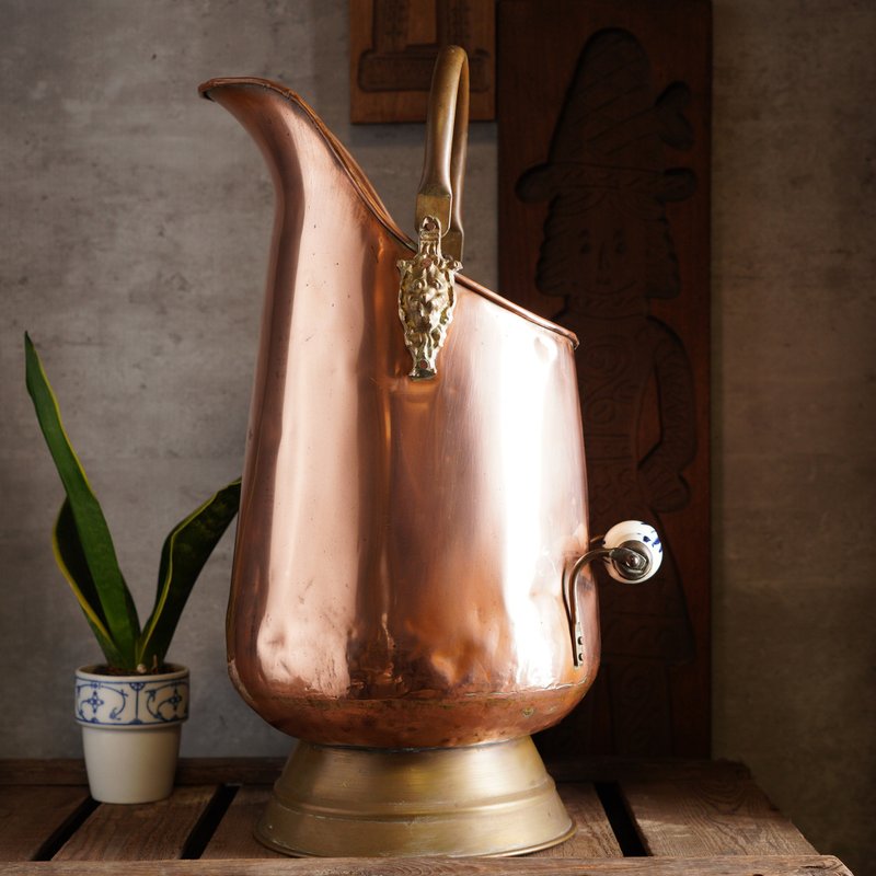 荷兰手绘陶瓷手把红铜高脚煤炭桶/伞桶/花器 - 摆饰 - 铜/黄铜 金色