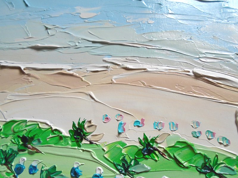 Hawaii Beach Painting Landscape Wave Ocean Original Oil Art - 海报/装饰画/版画 - 纸 多色