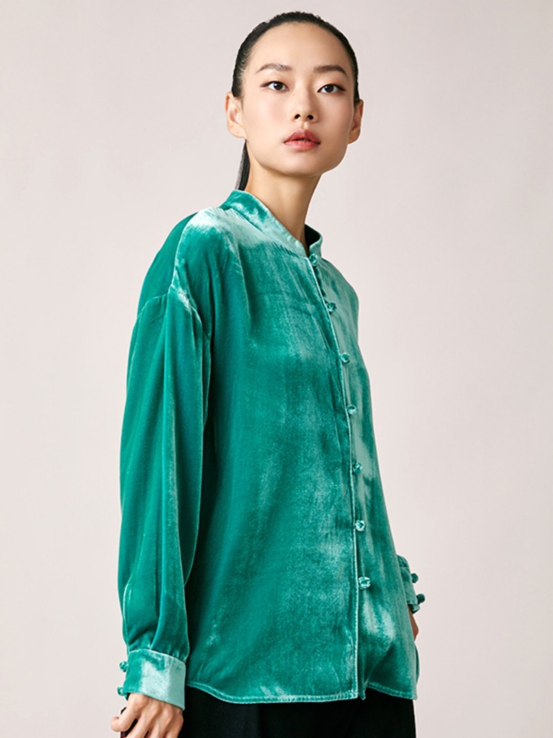 怀璧/真丝蚕丝复古 中国风唐装衬衫 - 女装衬衫 - 聚酯纤维 绿色