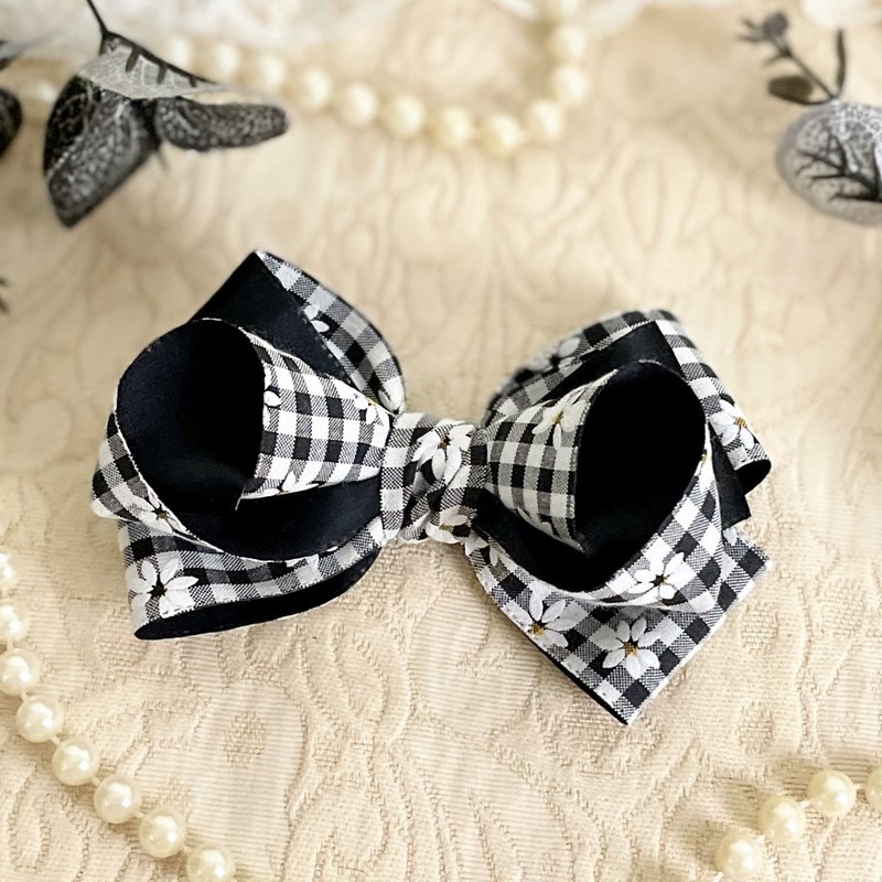 撞色格子雏菊/ 双面立体蝴蝶结香蕉夹 大肠圈发圈鲨鱼夹发夹抓夹 - 发饰 - 其他材质 黑色