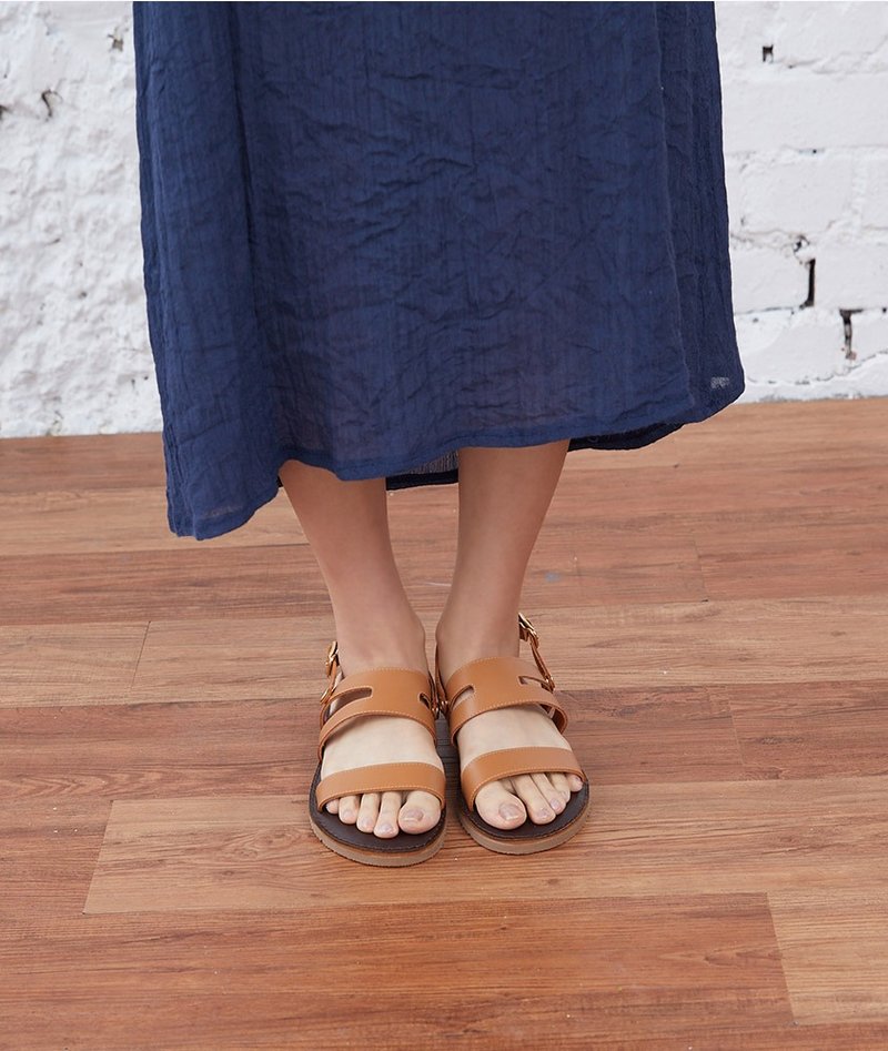 【HI早安】全牛皮两穿凉拖鞋_可可驼 - 男女凉鞋 - 真皮 咖啡色