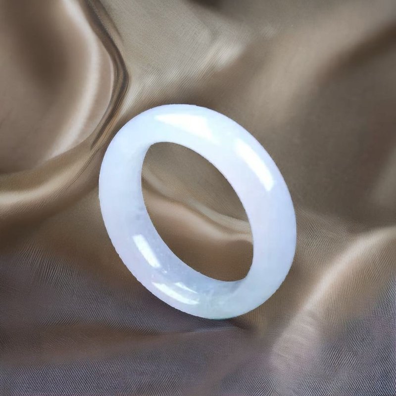 冰种白翡翡翠戒指戒圈 | 国际12围 | 天然缅甸玉翡翠A货| 送礼 - 戒指 - 玉石 白色