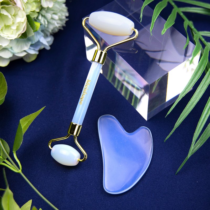 天然水晶玉石美容滚轮按摩棒+刮痧板/眼脸部穴道按摩器/蛋白石 - 脸部按摩/清洁工具 - 水晶 