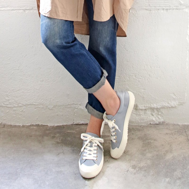 【现货】世界系列_月儿弯弯真皮绑带休闲鞋_蓝灰_C2-21318L - 女款休闲鞋 - 真皮 蓝色