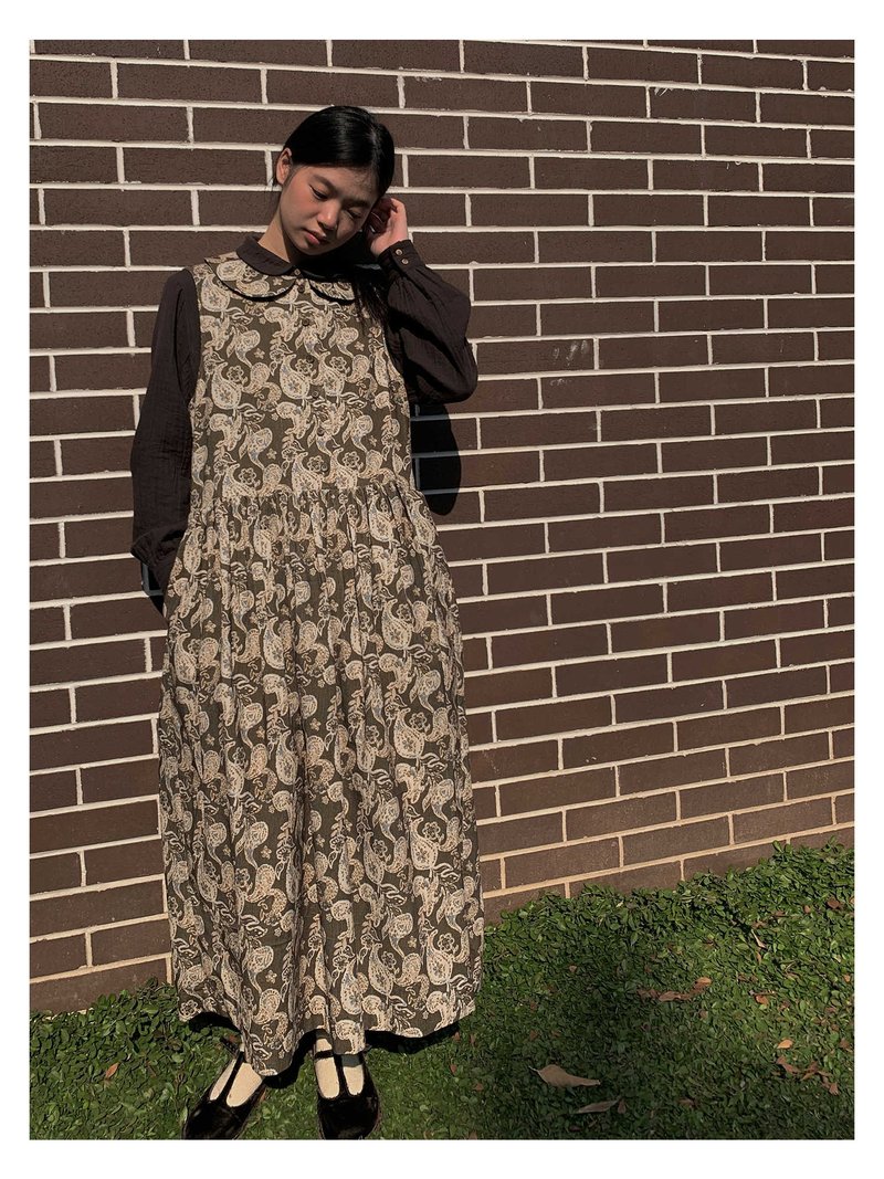 小圆领腰果花灯芯绒大摆背心裙洋装 - 洋装/连衣裙 - 棉．麻 多色