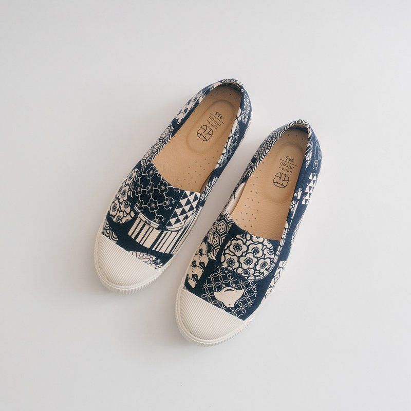 经典复刻【菓菓日】和风朵朵 日系穿搭 母女鞋 复古风 舒服百搭 - 女款休闲鞋 - 棉．麻 蓝色