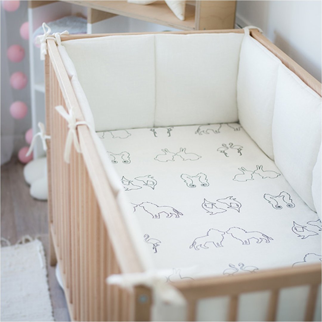 Linen (flax) crib bumpers – white cot bumper – all around cot bumper with blue - 婴儿床上用品 - 亚麻 白色