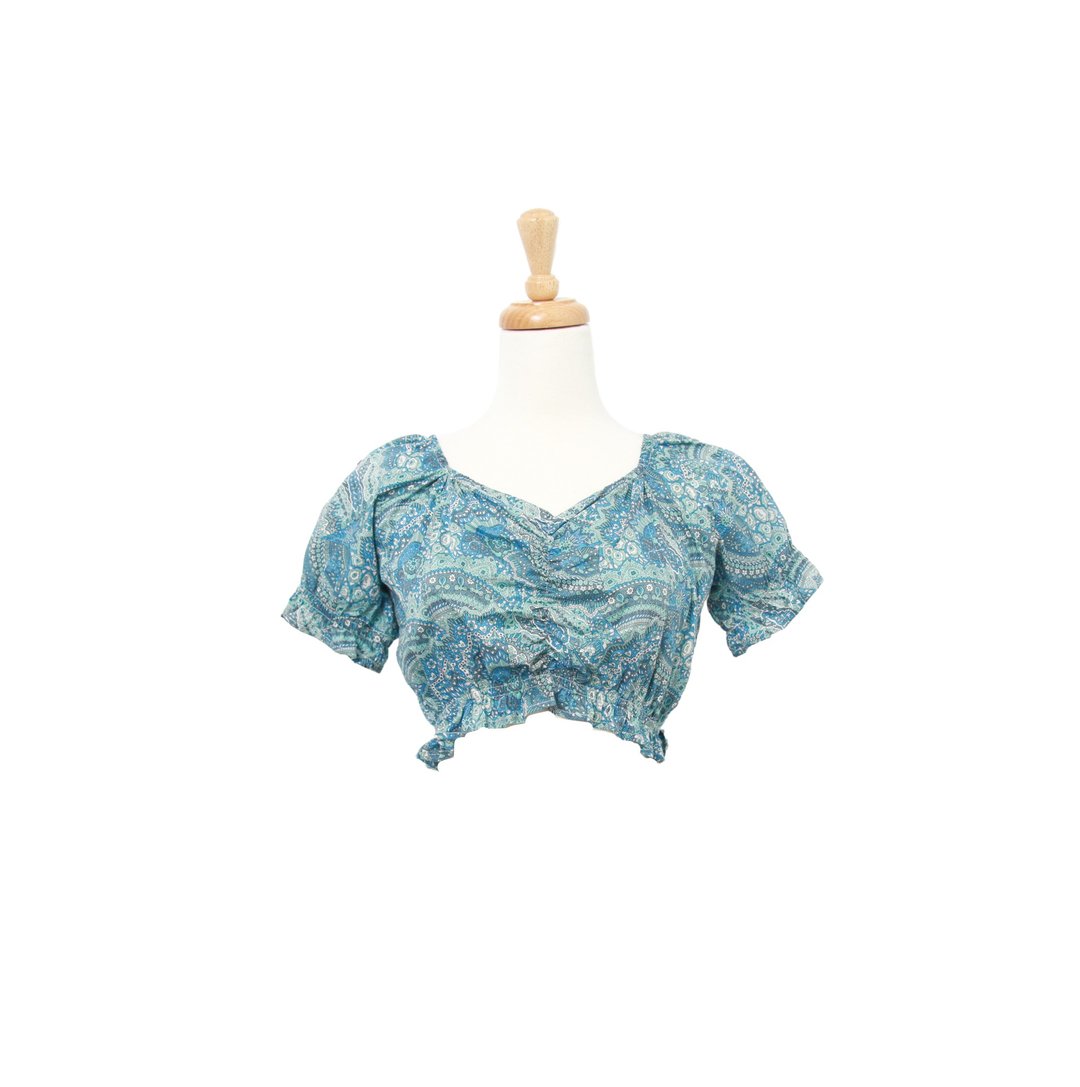 Back to Green- 短版碎花泡泡袖 亚特兰提斯 vintage shirt - 女装上衣 - 聚酯纤维 