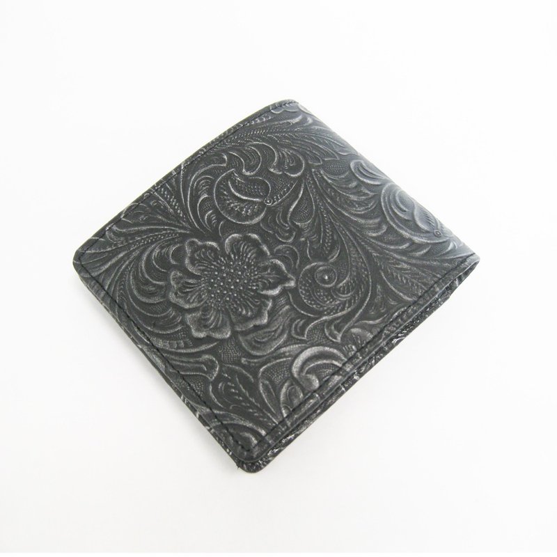 "Metal" wallet CARVING bi-fold wallet - 皮夹/钱包 - 真皮 银色