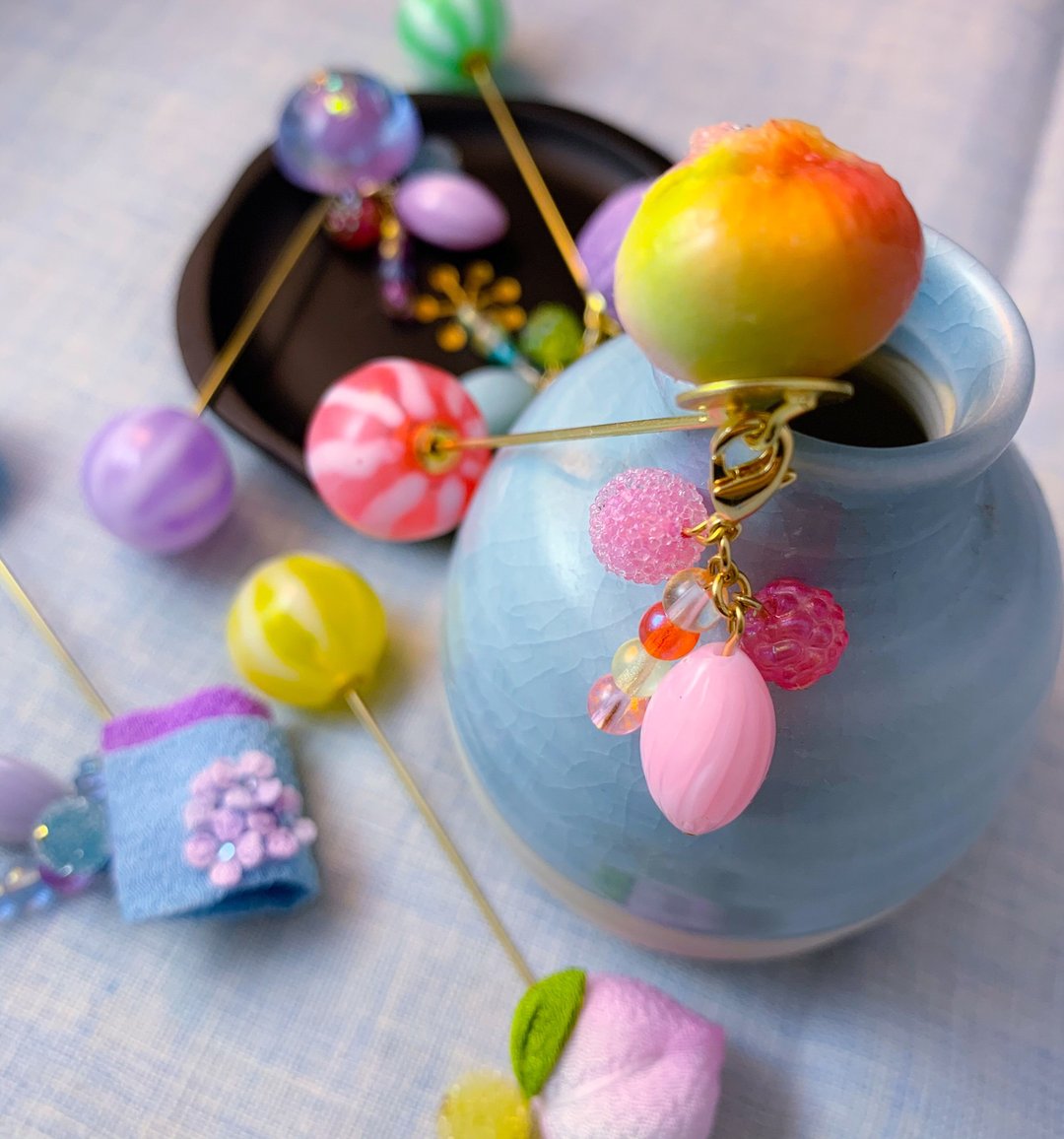 (点心 和菓子) 细工布花 糖球短发簪 自选 趣致可爱 和风 - 发饰 - 其他人造纤维 多色