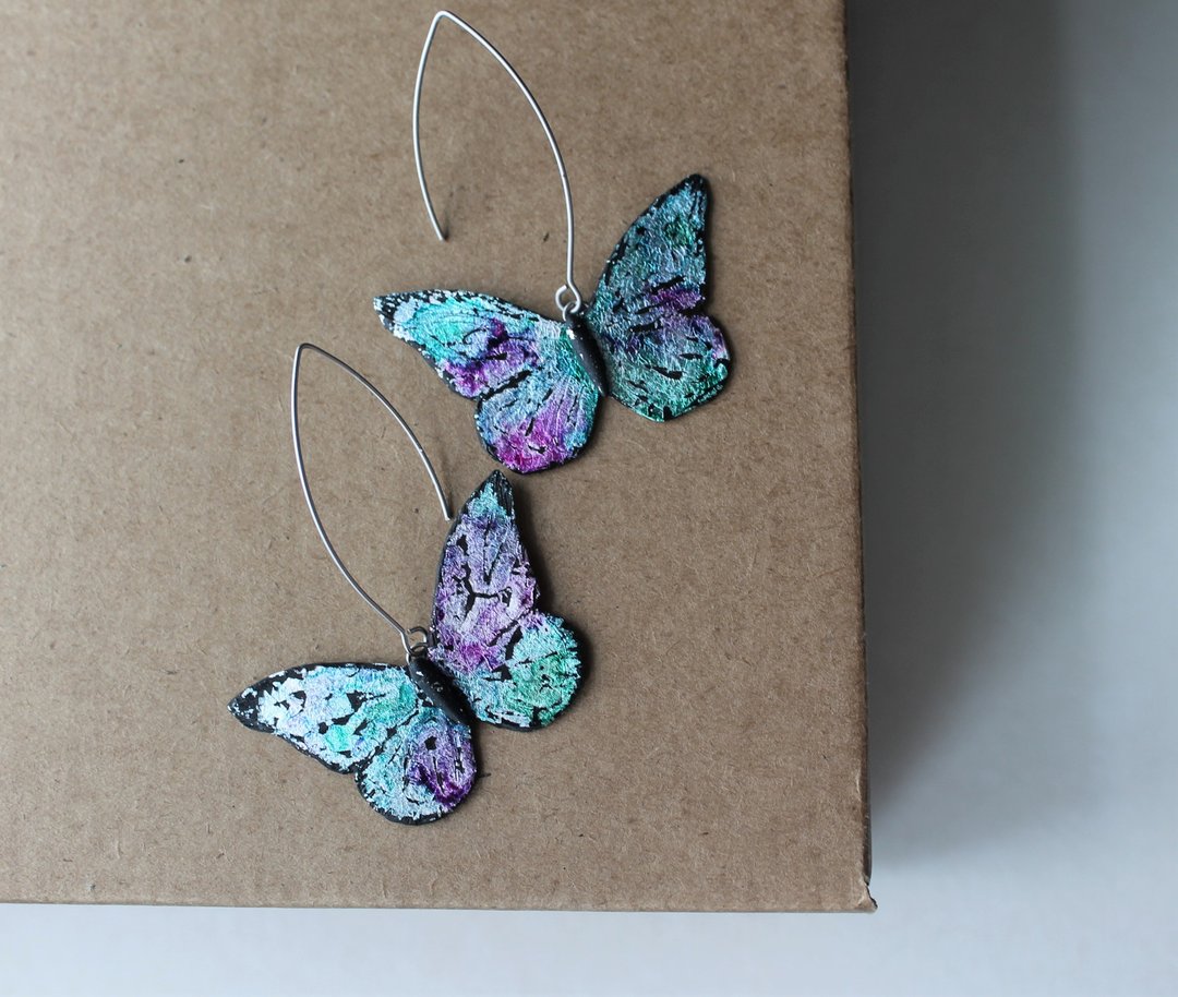 Butterfly Earrings, Polymer clay earrings, anti-allergic earrins - 耳环/耳夹 - 其他材质 多色