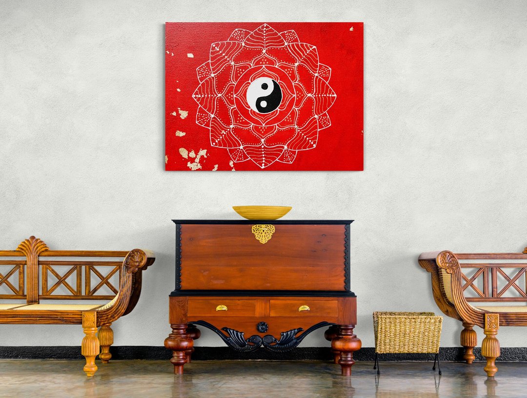 Yin Yang symbol red mandala Feng shui home decor Chineese style painting - 墙贴/壁贴 - 压克力 红色
