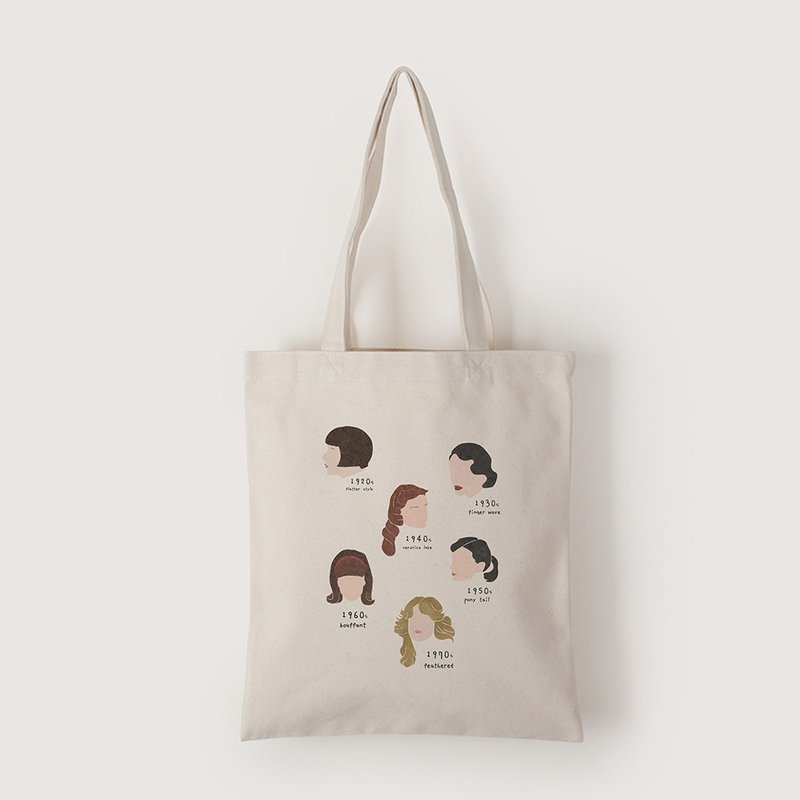 【插画款】流行时光机 | 直式帆布袋 - 手提包/手提袋 - 棉．麻 白色