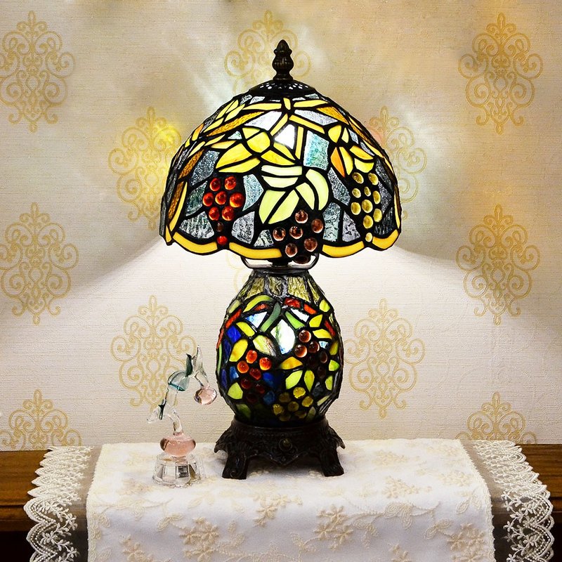8寸小葡萄子母灯合金桌灯|Tiffany蒂芬妮手工彩绘玻璃桌灯 - 灯具/灯饰 - 玻璃 多色