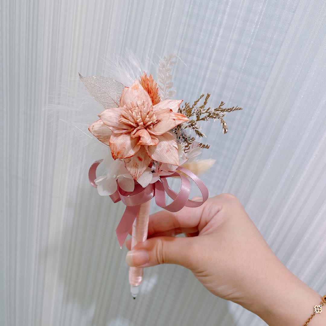 Miss。花谜 【幸福花羽】婚礼签名笔 干燥花 婚宴 - 干燥花/捧花 - 其他金属 多色