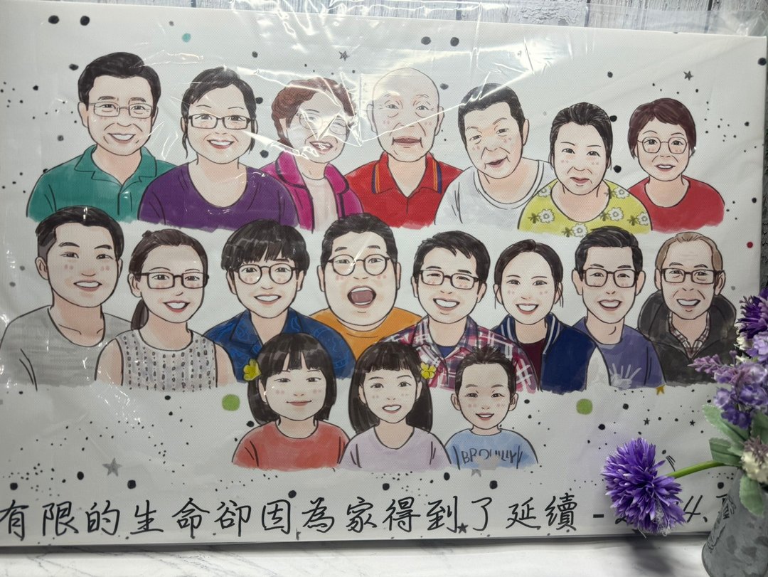 三代同堂幸福全家福 手绘无框画 家族延续纪念画 定制化礼物 - 摆饰 - 其他材质 咖啡色