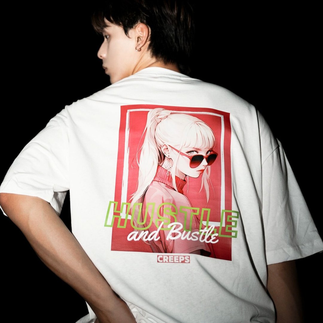 【CREEPS】Hustle Girl 宽松重磅印花T恤 210g - 男装上衣/T 恤 - 棉 多色