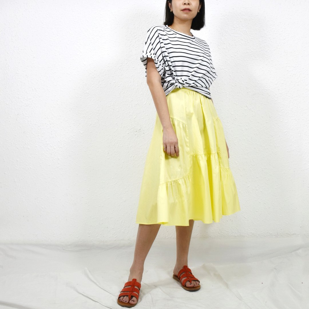 Caden Skirt- Lemon 柠檬黄开叉打褶半身裙 - 裙子 - 棉．麻 黄色