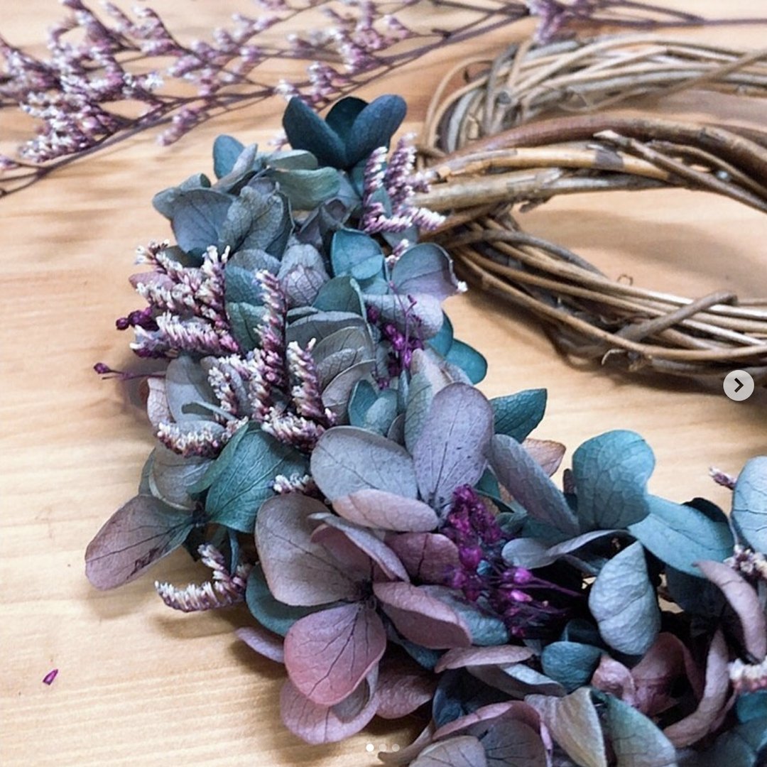 迷幻星空双色蓝紫系永生绣球花圈-小 / 纯手作花圈 精美礼盒 - 干燥花/捧花 - 植物．花 紫色